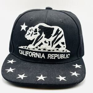 Private Label California Republic Black Flat Bill Snapback Cap Hat